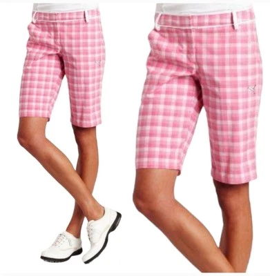 Pantalones cortos de golf Puma para mujer talla 2 rosa blanco bermudas tiro medio cuadros Foto 1 de 4