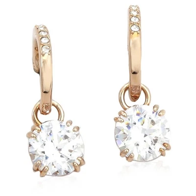 Swarovski White Constella Rose Gold-Tone Plated Round Cut Drop Earrings - Image 1 of 3