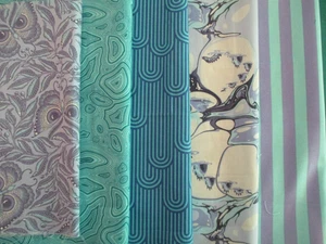 Baumwolle Quilt Stoff Tula Pin 5 Stück Scrap Lot blau lila türkis - Bild 1 von 6