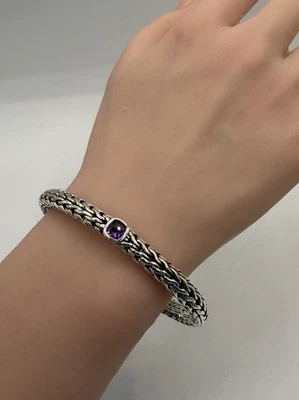 Brazalete John Hardy de plata de ley 925 y amatista púrpura 6,3 mm 27,8 g talla 7 Foto 1 de 4