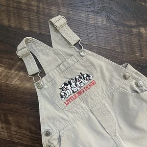 Vintage Little Big Dogs bestickt Welpen Overall Pfotenabdrücke Shortalls 18-24m - Bild 1 von 4