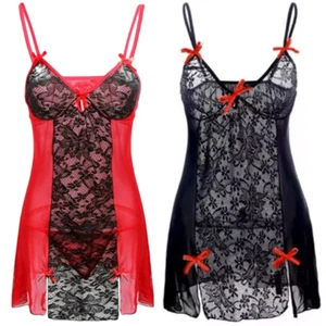 UK Seller Sexy Lingerie Plus Size Contrast Lace Nightwear Sleepwear Thong - Picture 1 of 20