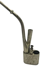 Antique Chinese Brass Water Smoking Pipe around 1920's all sides decorated - Picture 1 of 9
