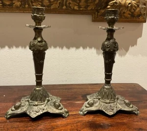 Stunning Pair Of Vintage/antique Ornate Italian Brass Candlestick Holders - Picture 1 of 12