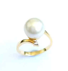 South Sea Pearl Ring, Solid 14k Gold, 10mm Natural Champagne Pearl, Australian - Picture 1 of 3