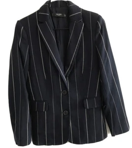 Mango Basic Womens Striped Blazer Size 34 Navy/White C205 - Picture 1 of 6