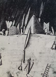 Christoph Meckel Keyonfiguren Fantasie Illustration Radierung signiert 1974 - Bild 1 von 2