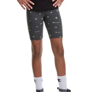 Girl's Champion All Over Print Bike Shorts - Granite Heather& Neon Kiwi - M -NWT - Picture 1 of 1