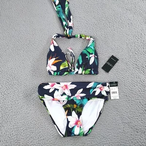 Lauren Ralph Lauren Bikini Set Womens Sz 0 Navy Tropical Print Swimwear NEW NWT - Picture 1 of 16