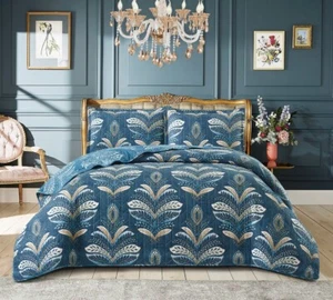 Printed 3 Piece Quilted Bedspread Comforter bed Throw Bedding and Pillow Sham - Picture 1 of 73