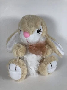 MTY International Plush Bunny Rabbit Beige Pink Bow Stitched Eyes 7.5” 2022 - Picture 1 of 10