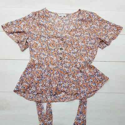 BRAVE SOUL Buttoned Top Size 12-14 Multi Floral Short Sleeve Summer Casual - Image 1 of 4