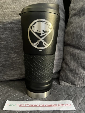 Buffalo Sabres 24 oz Travel Stainless Insulated Coffee Mug Hot Cold Tumbler EUC Cover