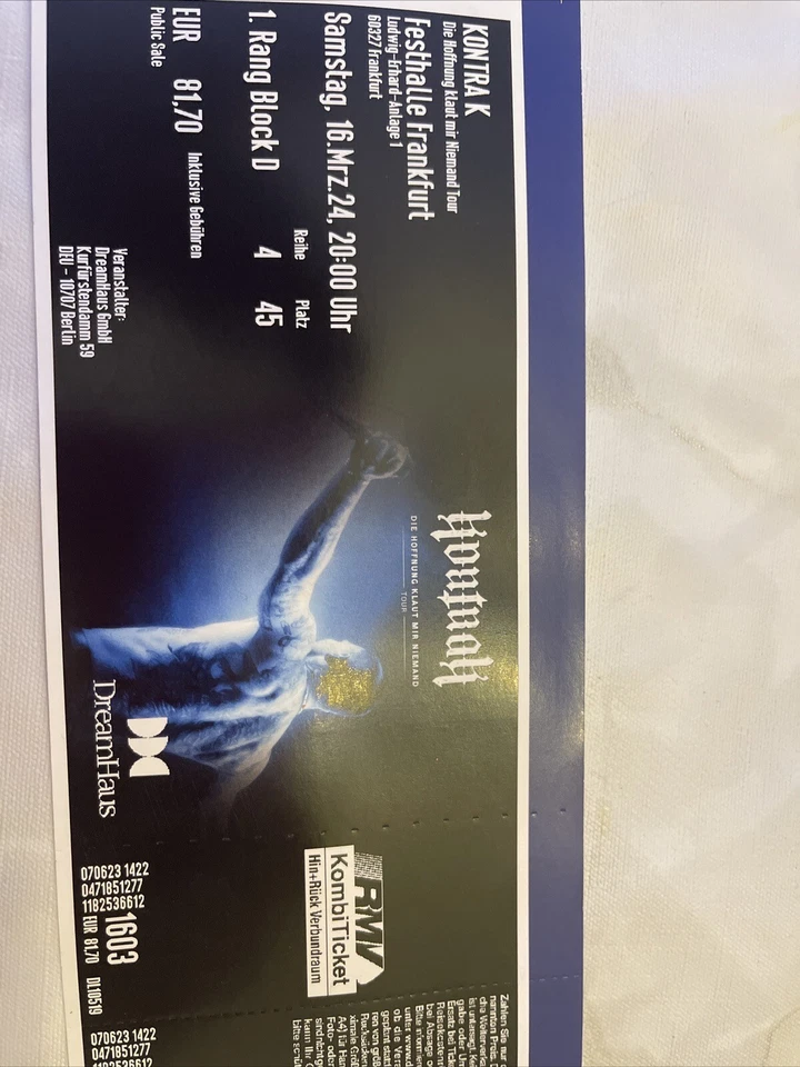 Kontra k Ticket Frankfurt Sitzplatz 1x - Bild 1 von 1