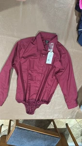 Tapata Womens Bodysuit Blouse Button Down One-Piece Long Sleeve Shirt. Size M - Picture 1 of 3