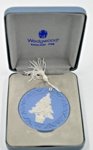 EN CAJA VINTAGE WEDGWOOD AZUL JASPE ÁRBOL DE NAVIDAD COLGANTE DISCO ADORNO - Imagen 1 de 4