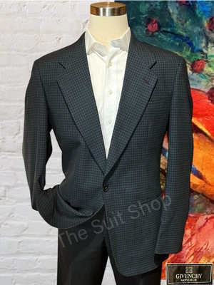 Abrigo deportivo vintage de diseñador a cuadros azul marrón a cuadros Givenchy Monsieur para hombre 42L Foto 1 de 4