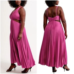Abercrombie & Fitch Pink Satin Pleated Cutout Maxi Dress NWT Size Small - Picture 1 of 15