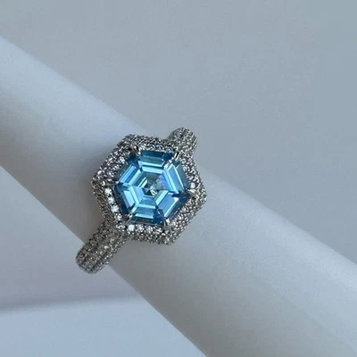 Bomb Party Sz 7 "Sparkling Perfection"  LC Aquamarine Spinel on Rhodium Pave - Image 1 of 4