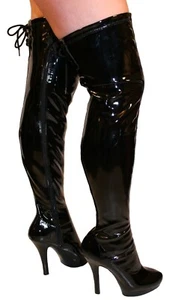 Thigh High Boots Black Patent Soft Stretch Sexy Fetish Lucy Size UK 4 EUR 37 - Picture 1 of 5