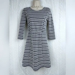 Lush Knit Skater Dress Size Small Navy Blue White 3/4 Sleeve Striped Career - Picture 1 of 5