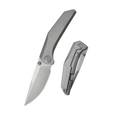 Kubey Eclipse Folding Knife Grey Integral Titanium Handle Drop Point M390 KB417A - Image 1 of 4