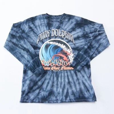 Pink Dolphin Shirt Mens M Waves Over Flames Tie Dye Crew Neck Long Sleeve Tee - Image 1 of 4