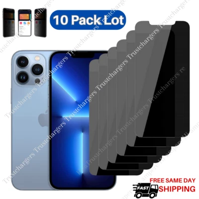 10X Tempered Glass Privacy Screen Protector For iPhone 14 13 12 11 Pro XR XS 8 7 - Image 1 of 4