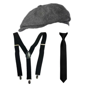 FLAT CAP GANGSTER 1920S SET FANCY DRESS AL CAPONE GANGSTA COSTUME UNISEX - Picture 1 of 1