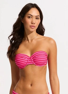 Top de bikini bustier efecto malla Seafolly - Top de natación rojo chile para mujer talla 8 Foto 1 de 4
