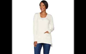 Isaac Mizrahi Live! Novio Cardigan w / Hidden Placket Cream XS A281351 J - Imagen 1 de 4