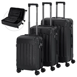 AREBOS Set di 3 valigie Valigia rigida Trolley Set di valigie M-L-XL NERO - Foto 1 di 12