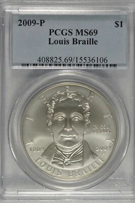 2009-P Louis Braille Commemorative Silver Dollar PCGS MS69 - Image 1 of 4