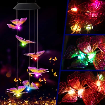 LED Butterfly Wind Chime Solar Powered Lights Color-Changing Yard Garden Decor - Image 1 of 4
