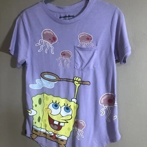 Nickelodeon  Junior's Printed SS pocket Tee size XS  Lilac Spongebob Vibrant Clr - Picture 1 of 5