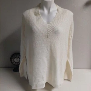 H&M Divided Creme Elfenbein Tunika Pullover M Rippstrick V-Ausschnitt Oversize Minimalis - Bild 1 von 5
