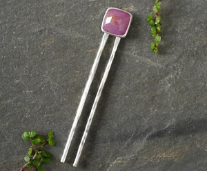 8.5ct Natural Pink Sapphire Hair Pin in Solid Sterling Silver, Gemstone Hair Pin - Picture 1 of 3