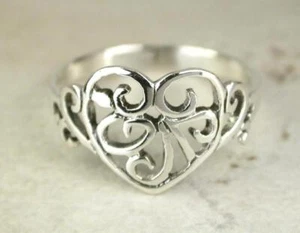PRETTY STERLING SILVER FILIGREE HEART RING size 10 style# r0538 - Picture 1 of 1