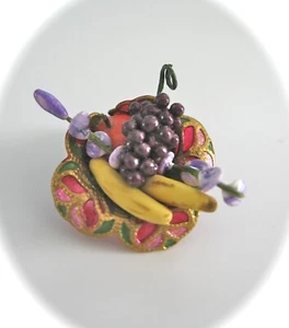 casa de muñecas casa de muñecas miniatura CUERNO DE ABUNDANCIA TAZÓN DE FRUTA PINTADO A MANO - Imagen 1 de 2