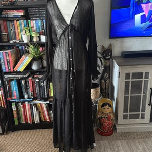 Maxi abito cardigan nero trasparente Lovestitch Anthropologie taglia large - Foto 1 di 7