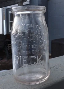 Vintage Rieck Dairy Embossed Pint Widemouth Milk Bottle Pittsburgh Pa Sour Cream - Picture 1 of 8