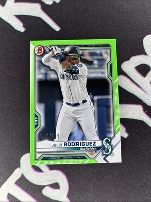 JULIO RODRIGUEZ 2021 Bowman BP-86 Neon Green Parallel /399 eb1 - Image 1 of 2