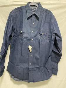 Wrangler  Men’s Shirt 17x33 Pearl Snap Blue Denim Western Long Sleeve - Picture 1 of 13