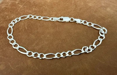 Lovely NWOT 925 Italy Sterling Silver 4.25mm Figaro Chain Bracelet 7.5” Inches - Image 1 of 4
