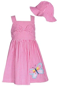 NEW Bonnie Jean Girls Size 4 "PINK BUTTERFLY" Seersucker Dress & Hat Set NWT - Picture 1 of 4