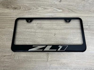 Chevrolet Camaro ZL1 Logo Black Metal License Plate Frame With Silver Lettering - Image 1 of 2