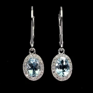 925 Sterling Silver Earrings Oval Sky Blue Topaz 7x5mm Natural Gemstone Jewelry - Picture 1 of 13