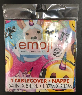 Emoji Plastic Table Cover Unicorn & Smiley Design 54"x84" Kids Birthday Party - Image 1 of 2