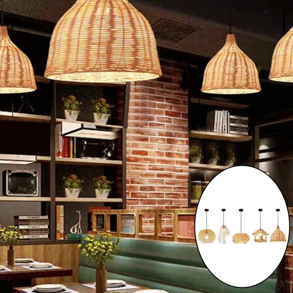 en rotin rétro couloir salon de thé lampe tissée à la main sans - Photo 1/1