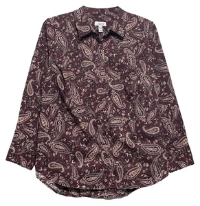Denim & Co. QVC Shades of Red-ish Brown Paisley Print Button-Up Shirt, size 1X - Picture 1 of 4